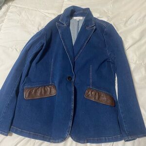 Blue Denim Jacket with Brown Accents